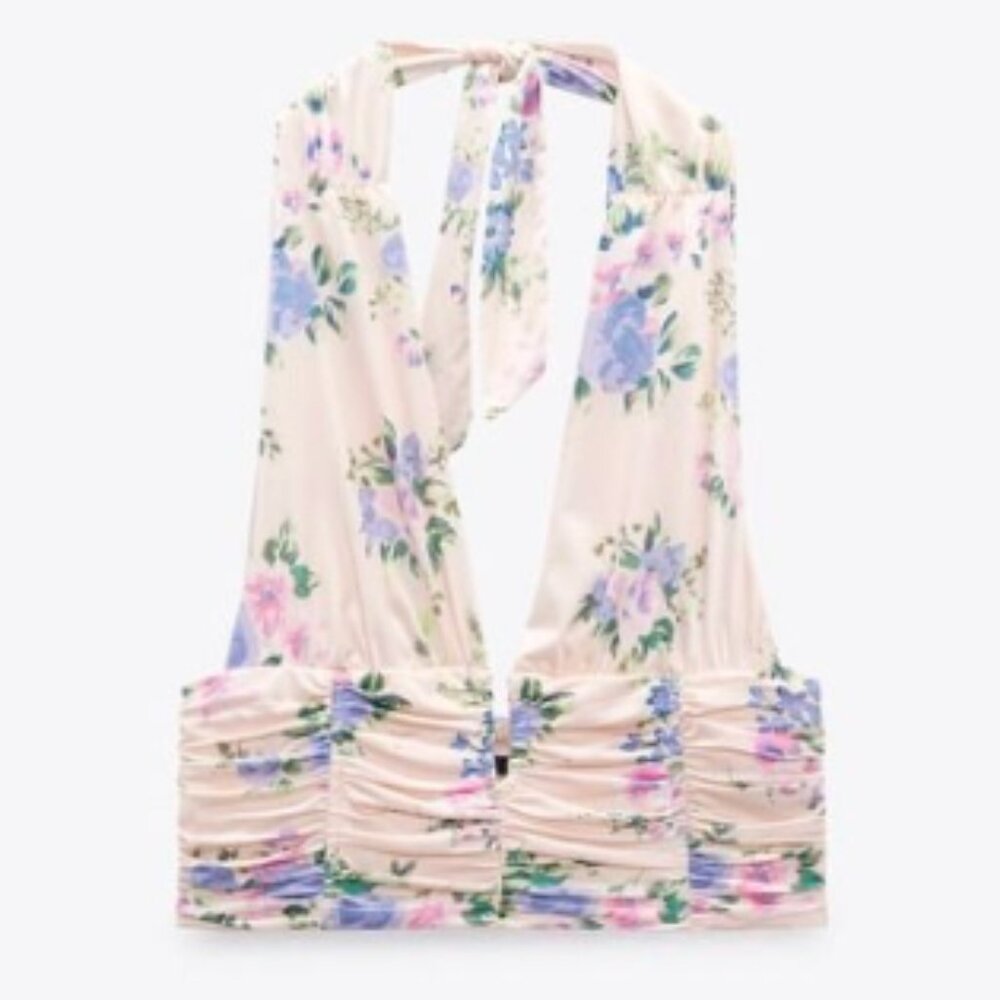 NWT Zara Floral Halter Crop Top